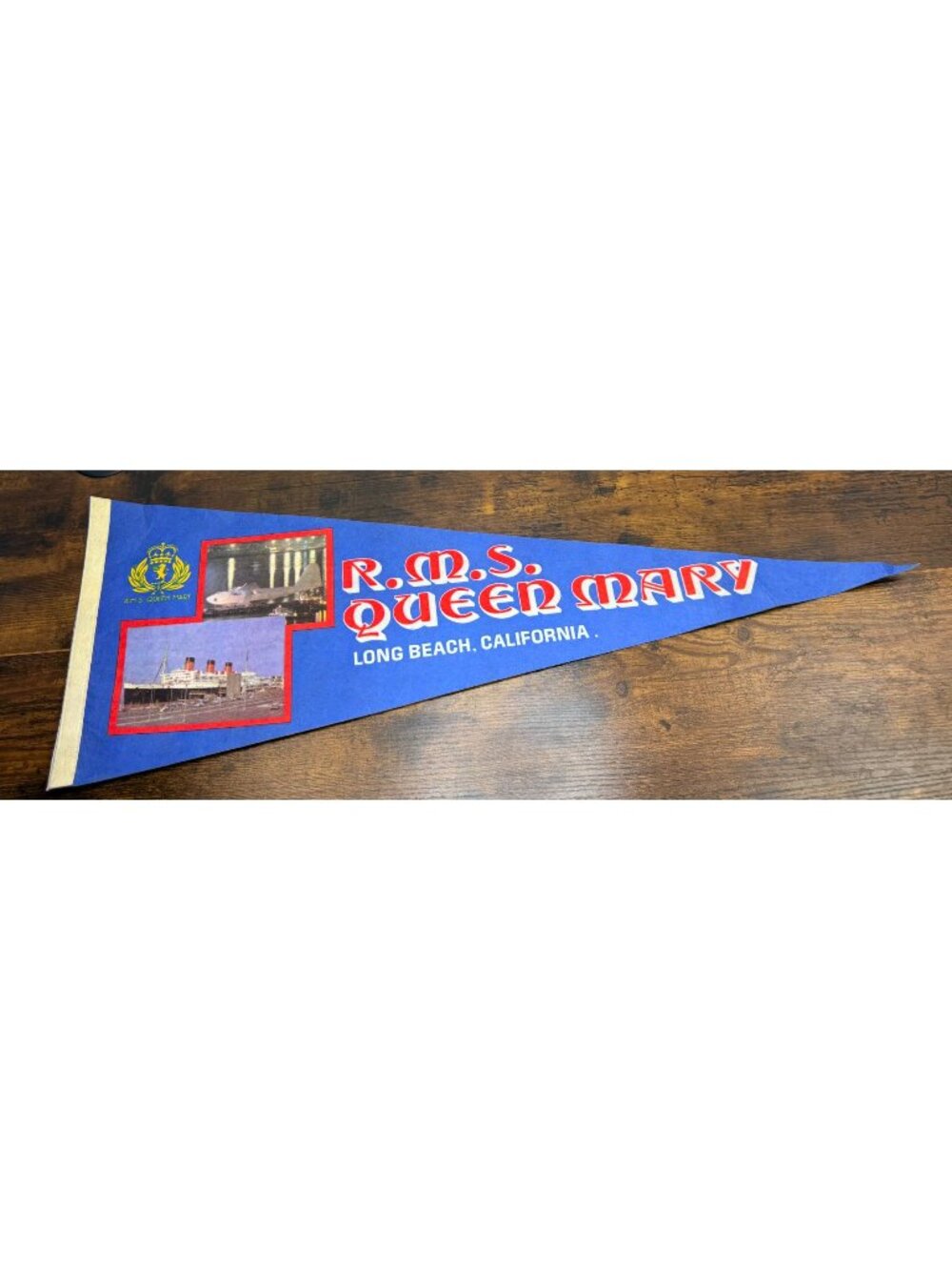 Vintage R.M.S. Queen Mary Pennant Long Beach California 29.5 inches